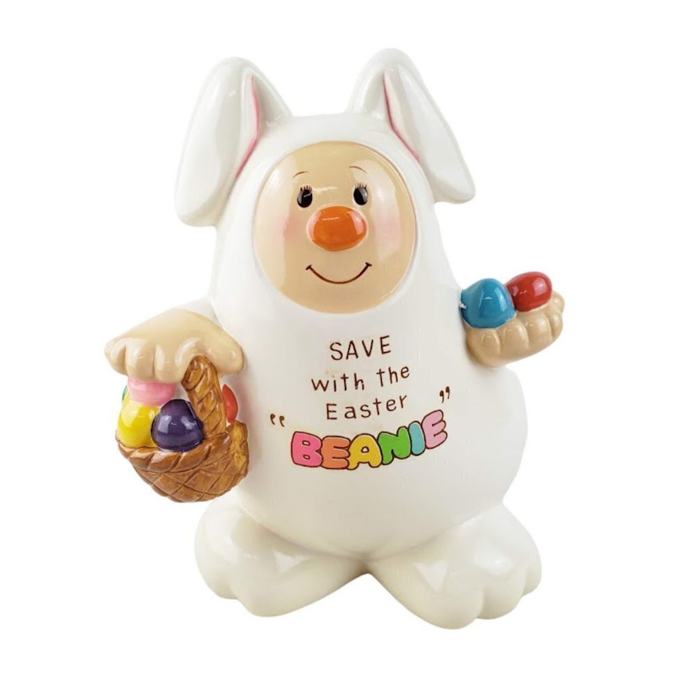 Vintage 1981 Enesco Human Bean Beanie Easter Bunny savings piggy bank